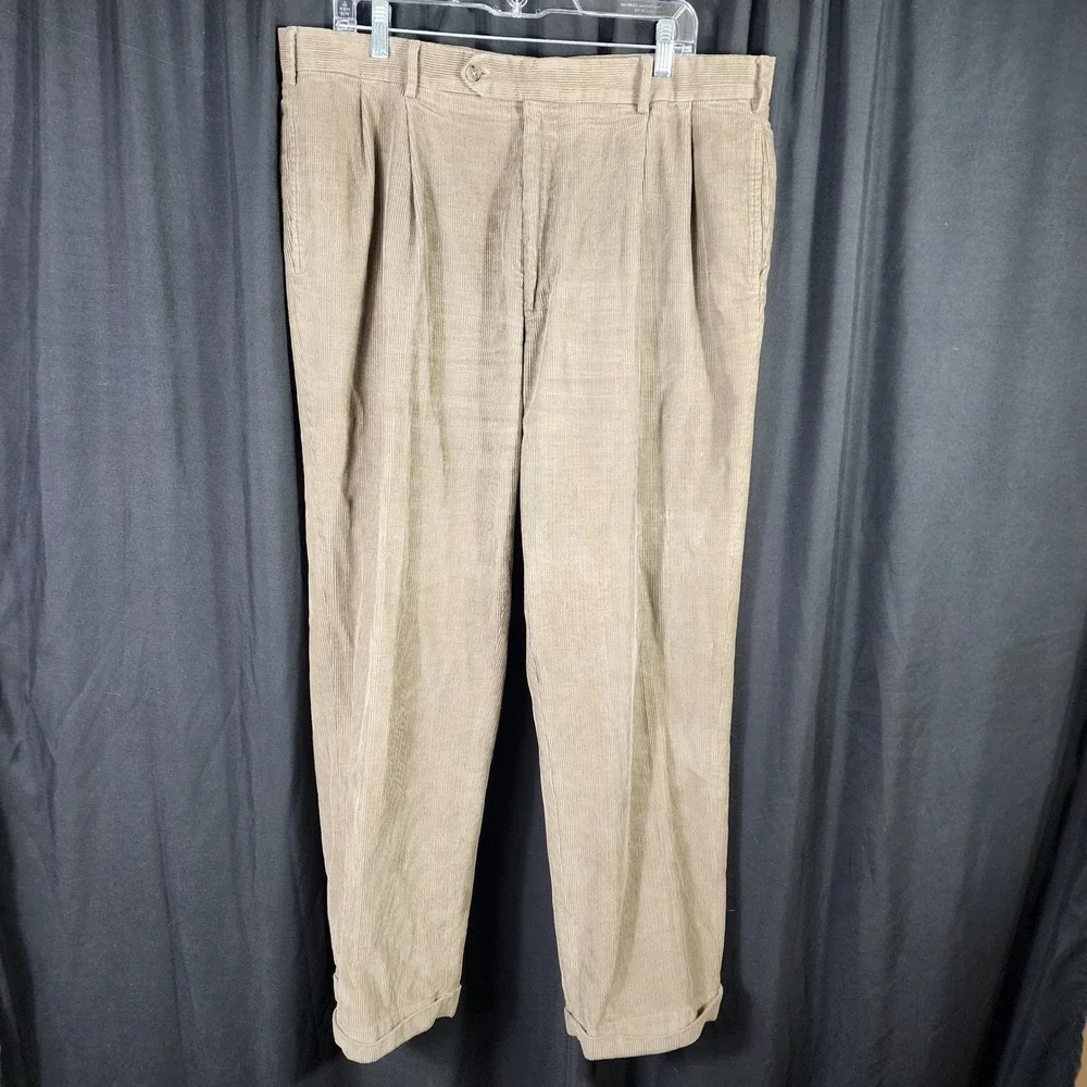Jos. A. Bank Mens Pleated Corduroy Pants‎ Tan Khaki Cuffed Trousers 38 x 30.5